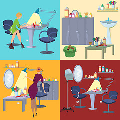 Image showing Beauty salon spa flat people and furniture