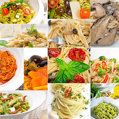 Image showing collection of different type of Italian pasta collage