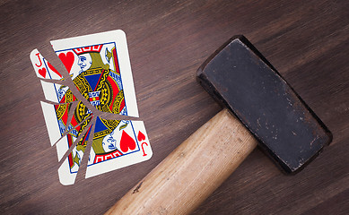 Image showing Hammer with a broken card, jack of hearts