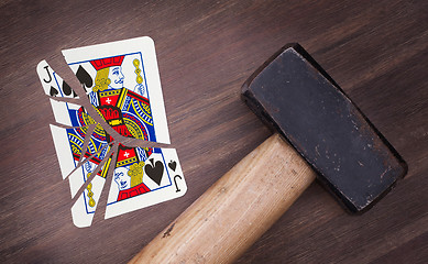 Image showing Hammer with a broken card, jack of spades