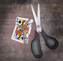 Image showing Concept of addiction, card with scissors