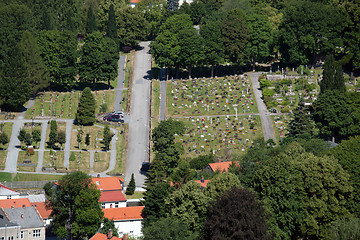 Image showing Cemetery aerial view, Fredriksten, Norway