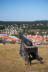 Image showing Cannon at Fredriksten Fort and Fredriksten view, Norway