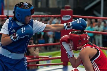 Image showing Model boxing match between girls from Russia and Kazakhstan