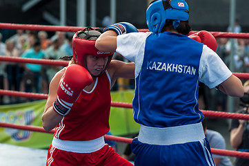 Image showing Model boxing match between girls from Russia and Kazakhstan