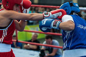 Image showing Model boxing match between girls from Russia and Kazakhstan