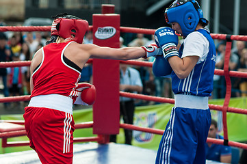 Image showing Model boxing match between girls from Russia and Kazakhstan