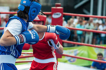 Image showing Model boxing match between girls from Russia and Kazakhstan