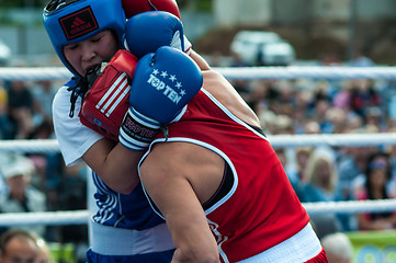 Image showing Model boxing match between girls from Russia and Kazakhstan