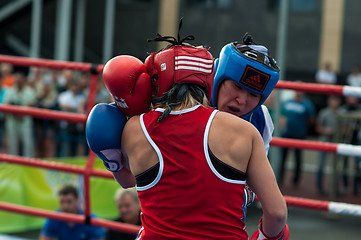 Image showing Model boxing match between girls from Russia and Kazakhstan