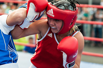 Image showing Model boxing match between girls from Russia and Kazakhstan