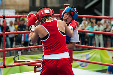 Image showing Model boxing match between girls from Russia and Kazakhstan