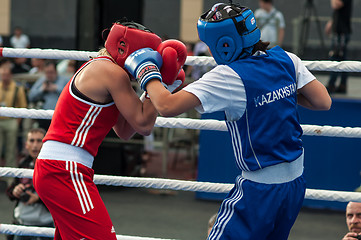 Image showing Model boxing match between girls from Russia and Kazakhstan