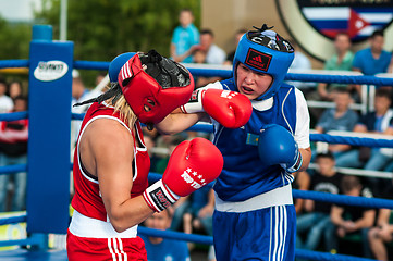 Image showing Model boxing match between girls from Russia and Kazakhstan