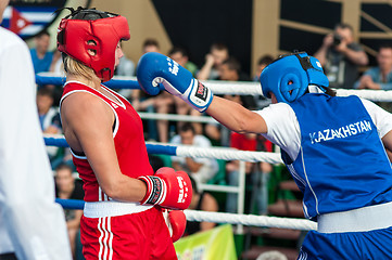 Image showing Model boxing match between girls from Russia and Kazakhstan