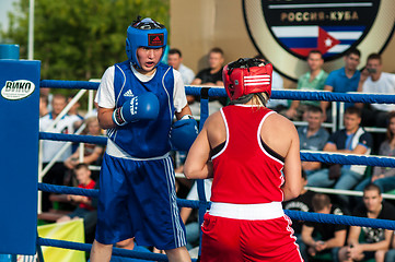 Image showing Model boxing match between girls from Russia and Kazakhstan