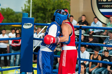 Image showing Model boxing match between girls from Russia and Kazakhstan