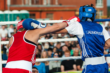 Image showing Model boxing match between girls from Russia and Kazakhstan