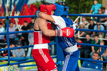 Image showing Model boxing match between girls from Russia and Kazakhstan