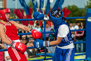 Image showing Model boxing match between girls from Russia and Kazakhstan