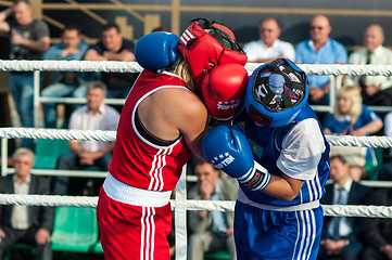 Image showing Model boxing match between girls from Russia and Kazakhstan