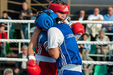 Image showing Model boxing match between girls from Russia and Kazakhstan