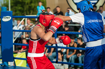 Image showing Model boxing match between girls from Russia and Kazakhstan