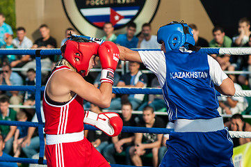 Image showing Model boxing match between girls from Russia and Kazakhstan