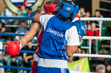 Image showing Model boxing match between girls from Russia and Kazakhstan