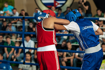 Image showing Model boxing match between girls from Russia and Kazakhstan