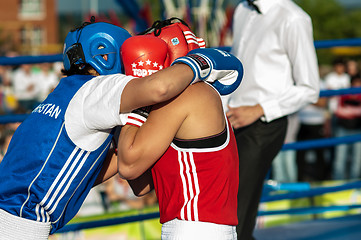 Image showing Model boxing match between girls from Russia and Kazakhstan