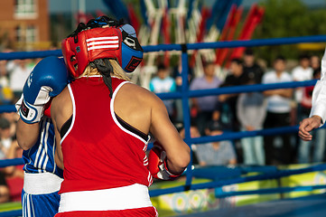 Image showing Model boxing match between girls from Russia and Kazakhstan