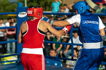 Image showing Model boxing match between girls from Russia and Kazakhstan