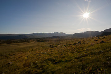 Image showing Sun shining on the mountain plateau Valdresflye, Jotunheimen, No