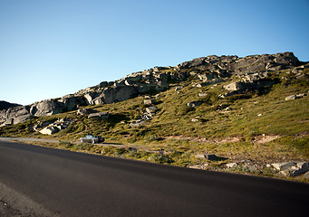 Image showing Road through mountain plateau Valdresflye, Jotunheimen, Norway