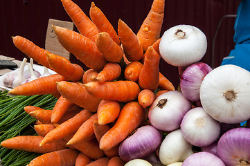 Image showing Fresh vegetables and herbs are sold at the Bazaar