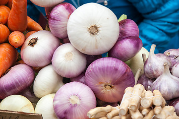 Image showing Fresh vegetables and herbs are sold at the Bazaar