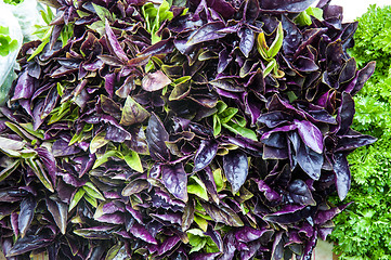 Image showing Fresh vegetables and herbs are sold at the Bazaar