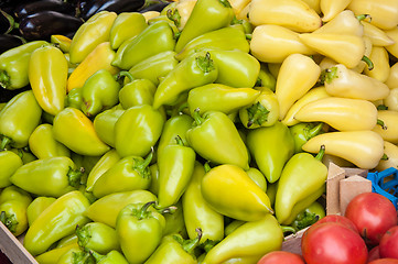 Image showing Fresh vegetables and herbs are sold at the Bazaar