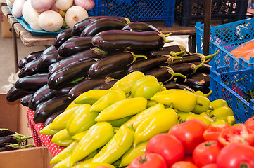 Image showing Fresh vegetables and herbs are sold at the Bazaar