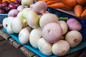 Image showing Fresh vegetables and herbs are sold at the Bazaar