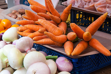 Image showing Fresh vegetables and herbs are sold at the Bazaar