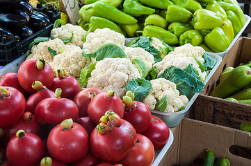 Image showing Fresh vegetables and herbs are sold at the Bazaar