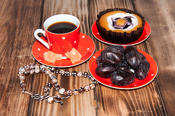 Image showing Coffee dates cake and crystal sugar navat