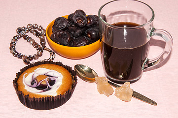 Image showing Coffee dates cake and crystal sugar navat