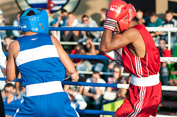 Image showing A boxing match Javier Ibanez, Cuba and Malik Bajtleuov, Russia. Defeated Javier Ibanez