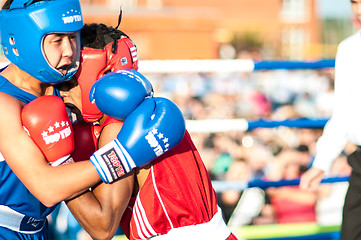 Image showing A boxing match Javier Ibanez, Cuba and Malik Bajtleuov, Russia. Defeated Javier Ibanez