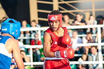 Image showing A boxing match Javier Ibanez, Cuba and Malik Bajtleuov, Russia. Defeated Javier Ibanez