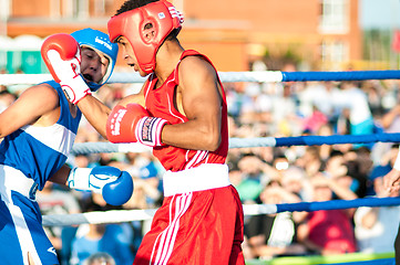 Image showing A boxing match Javier Ibanez, Cuba and Malik Bajtleuov, Russia. Defeated Javier Ibanez