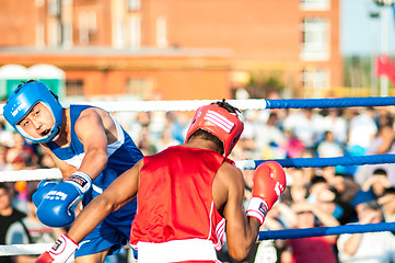 Image showing A boxing match Javier Ibanez, Cuba and Malik Bajtleuov, Russia. Defeated Javier Ibanez